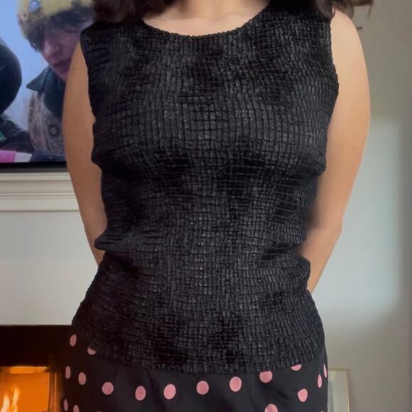 90s Black Funky Textured Whimsygoth Sleeveless Top - Picture 1 of 7